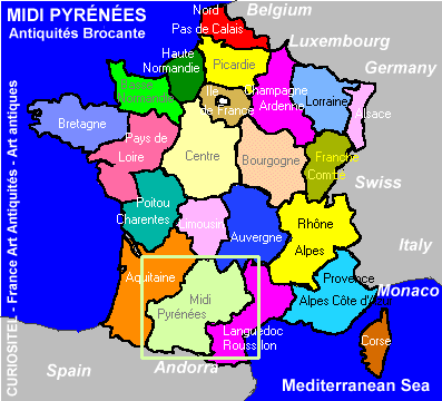 Carte Midi Pyrnes, carte Midi Pyrenees, carte art, carte antiques, carte art antiques, carte de la rgion Midi Pyrenees, map midi pyrenees