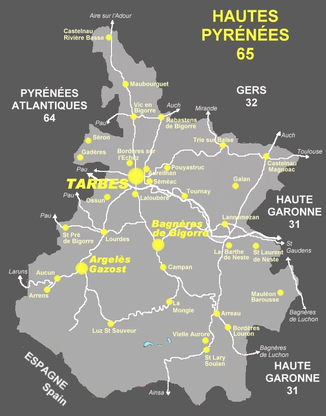 Carte des Hautes Pyrnes, cartes des principales localits Art Antiquits des Hautes Pyrnes