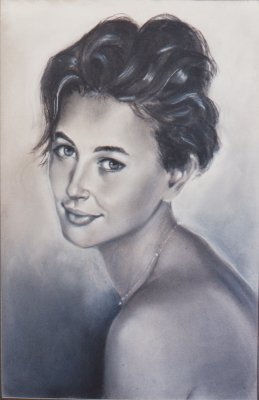 Portrait d'une jeune amie, Pastel, noir et blanc, 50x40cm, aot 2004